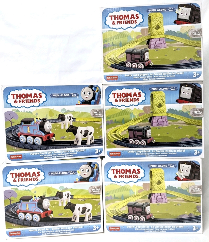 5 New Fisher-Price THOMAS & FRIENDS Metal Engine Push Along Sets : 2x Move Over! 3x Leafy Loop Diesels