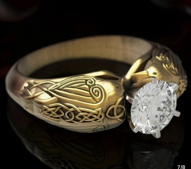 New Viking Celtic Raven Ring Golden Zirconia Ring Size 10