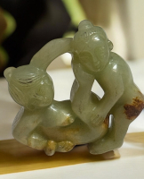 Green Jade Amulet Pendant Fertility Couple 2 Inches