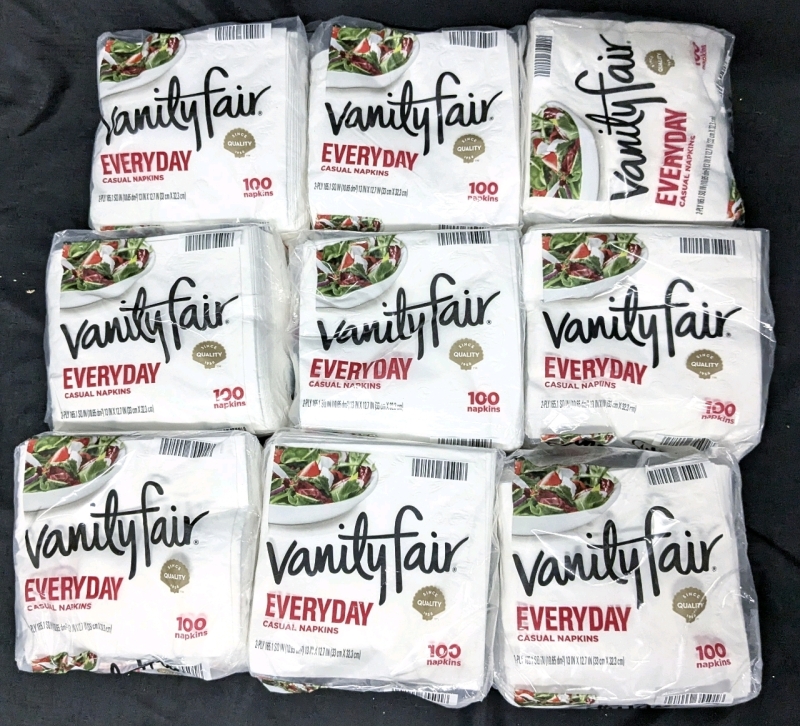 9 New Packs Vanity Fair Casual Napkins - 100 Napkins 13" x 13.7" ea