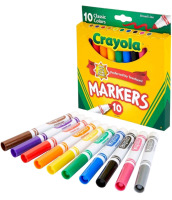 New | 10pk Crayola Non-Washable Markers, Broad Point, Classic Colors