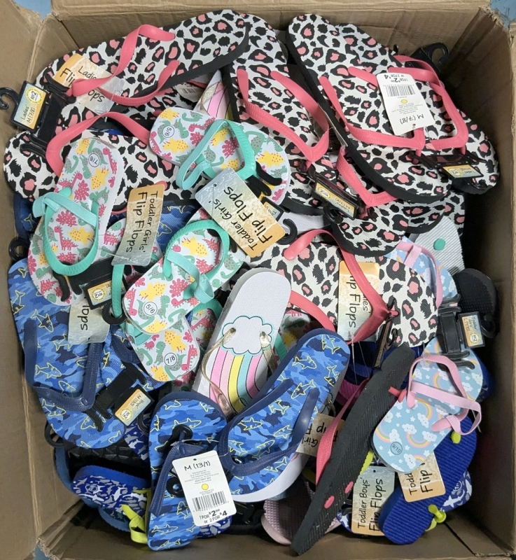 [Vendor Special] 50+ New Toddlers, Kids & Ladies Sized Flip Flops, Sandals & Slides - Assorted Sizes, Colors, Patterns & Styles