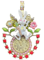 Elegant Rabbit Brooch Unique Clock Enamel + Rhinestones Approximately 2.5 x 2 Inch