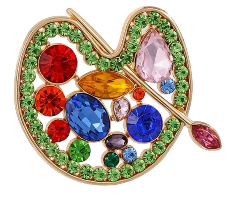 Elegant Love Themed Brooch Sparkling Rhinestones Palette <br/>1.9 x 2.2 inches