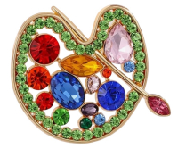 Elegant Love Themed Brooch Sparkling Rhinestones Palette <br/>1.9 x 2.2 inches