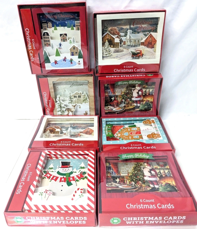 8 New Packs of 3D Pop-Up Christmas Holiday Cards & Envelopes | 6 Cards per Pack