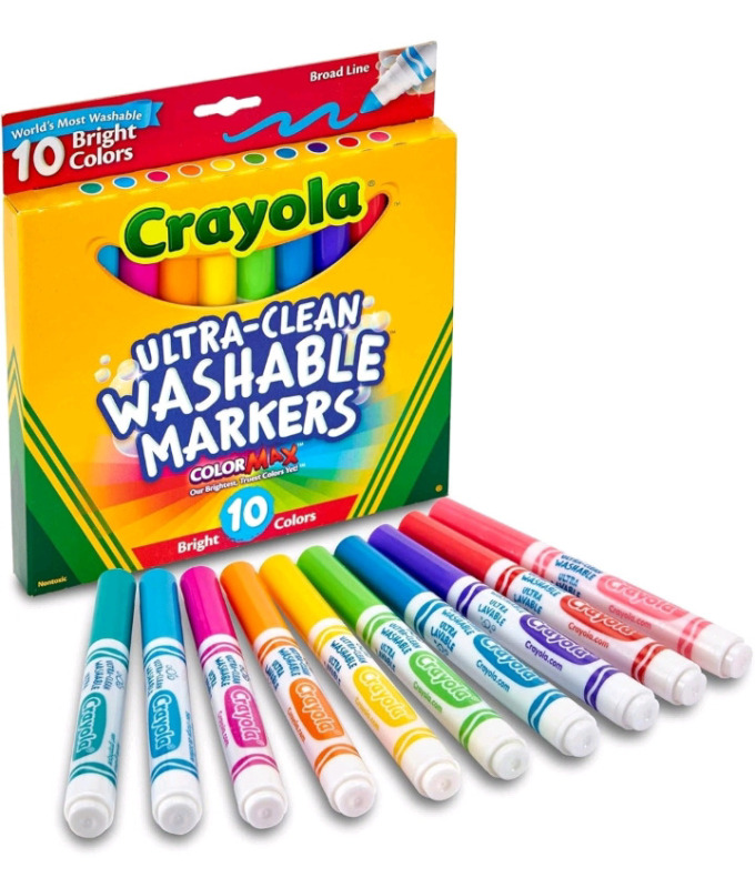 New | 10pk Crayola Ultra-Clean Color Max Broad Line Washable Markers-Bright Colors