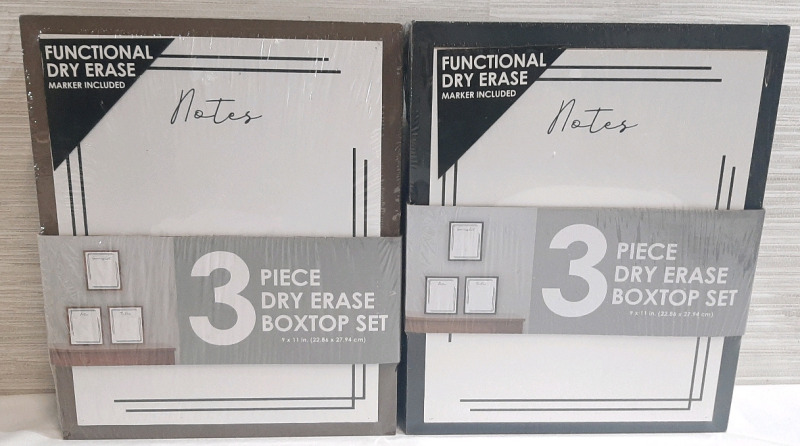 2 New 3 Packs of Dry Erase Boxtop Note Boards with Markers Included, 9"x11" Brown and Black