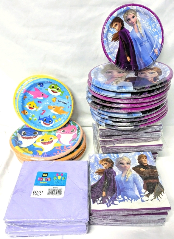 New Frozen II & Baby Shark Paper Party Plates & Napkins | See Description for Contents