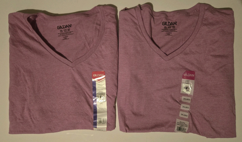 2 New | 2XL Womens Gildan V-Neck T-Shirts | Colour: Radiant Orchid