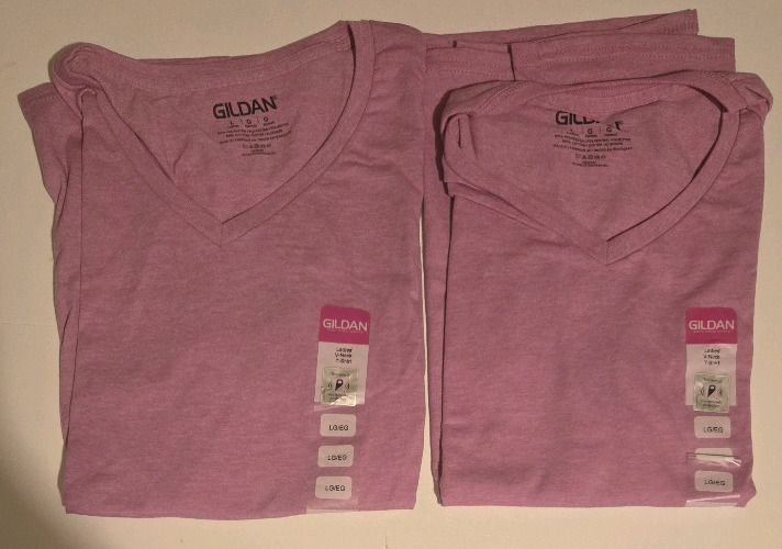 2 New | Large Womens Gildan V-Neck T-Shirts | Colour: Radiant Orchid