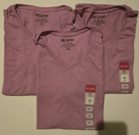 3 New | Medium Gildan Womens V-Neck T-Shirts | Colour: Radiant Orchid
