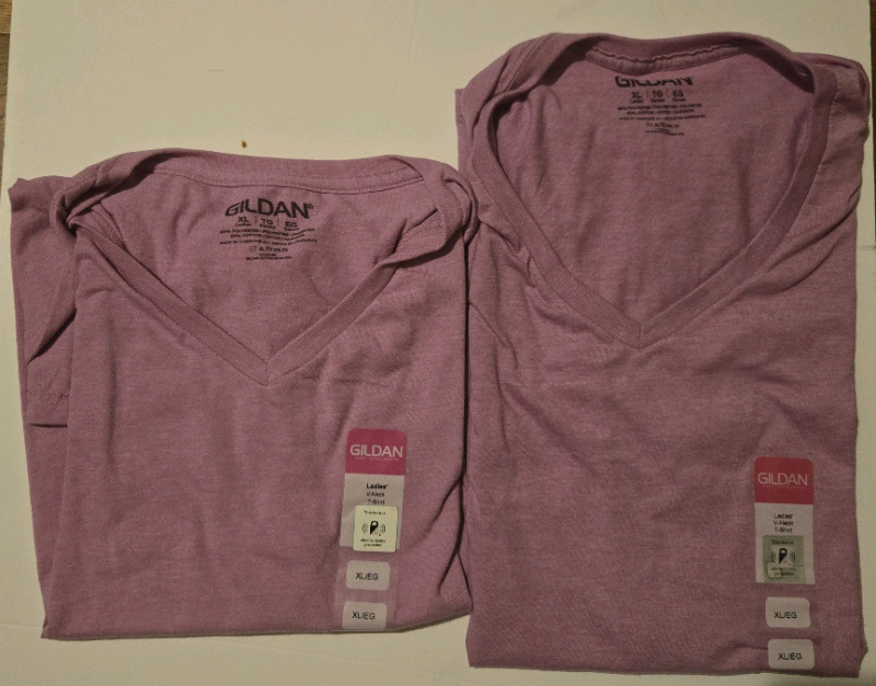 2 New | Extra Large Gildan Womens V-Neck T-Shirts | Colour: Radiant Orchid