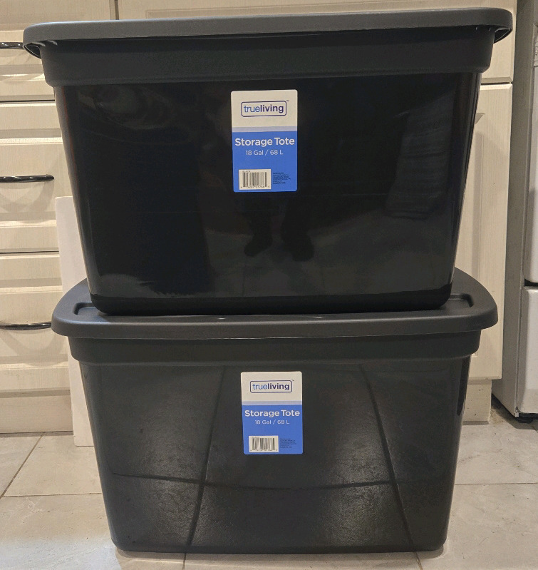 2 New | True Living 68L Storage Totes Stackable W/ Lids Black