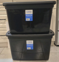 2 New | True Living 68L Storage Totes Stackable W/ Lids Black