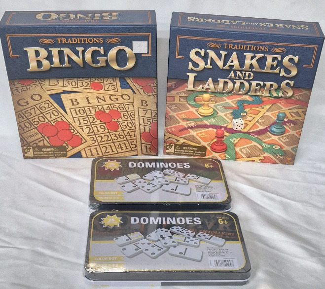 4 New Family Games- Dominoes, Bingo and Snakes & Ladders