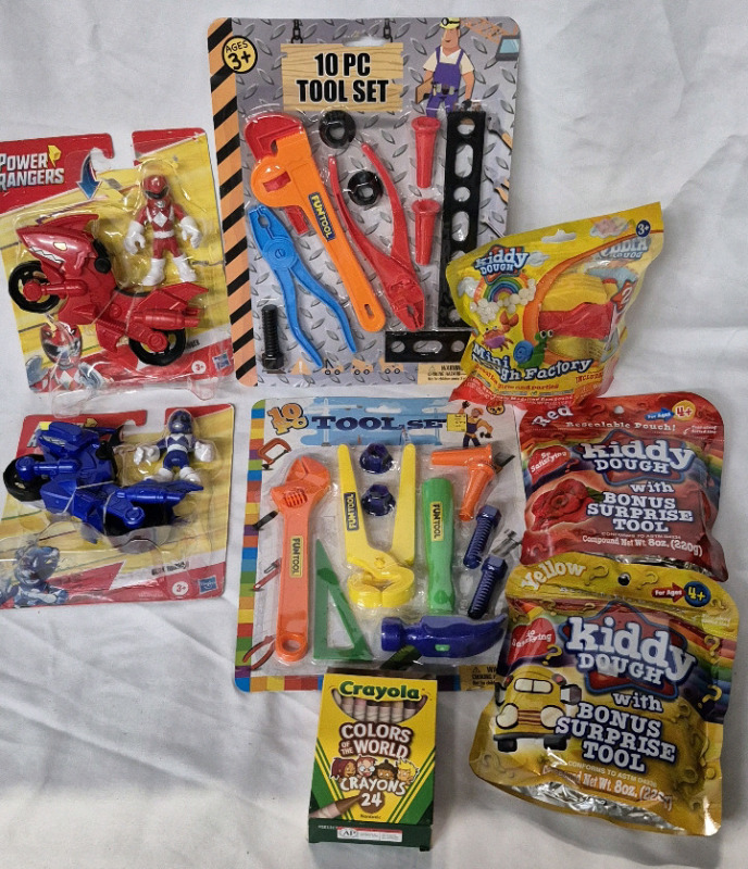 8 New Kid's Toys - Power Rangers, Tool Play Sets, Crayons+