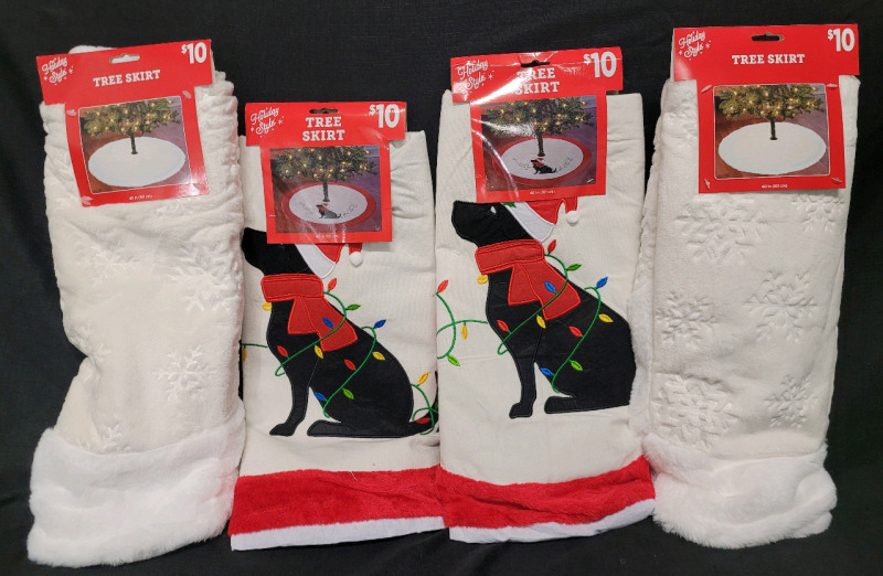 4 New Holiday Style Christmas Tree Skirts , measures 40" diameter