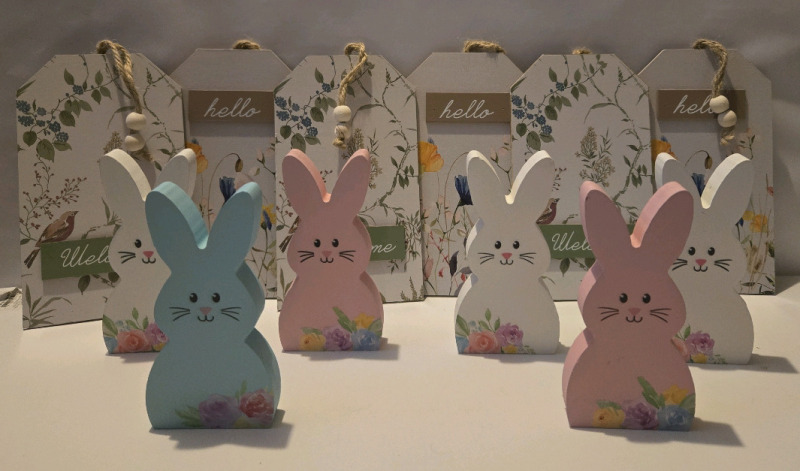12 New | Easter Wooden Bunny Table Top Decor & Welcome / Hello Signs