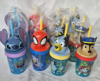 12 New Kid's Cups - Stitch, Paw Patrol, Bluey & Spider-Man 8.5" tall with Straw