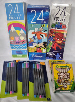 8 New Kid's Disney Puzzles & Crayons & Markers