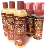 6 New Cr&egrave;me of Nature ARGAN OIL Moisture & Shine Shampoo (354ml) + Style & Shine Foaming Mousse (207ml)