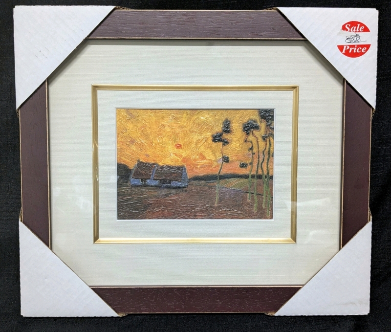Framed + Matted Under Glass Textured Farm Scene - 15" x 13"