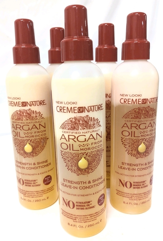 5 New Cr&egrave;me of Nature ARGAN OIL Strength & Shine Leave-In Conditioners - 250ml ea