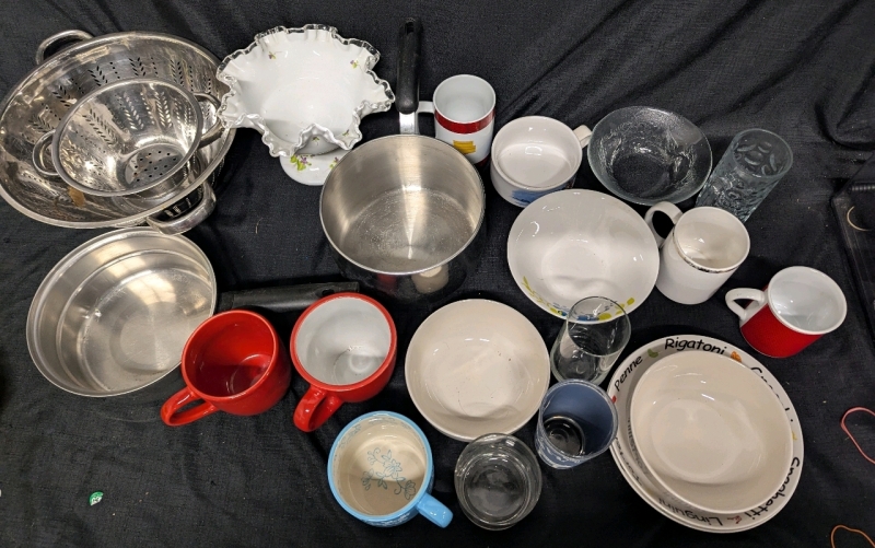 Huge Kitchenwares Lot. Largest Strainer 14" Across.