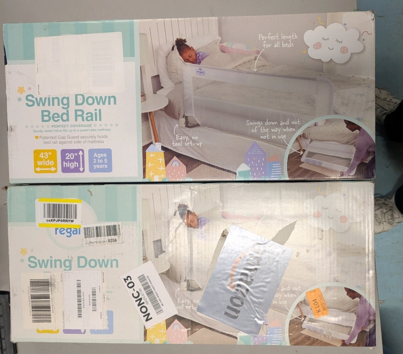2 New Regalo Swing Down Bed Rails. 43" Long, 20" High