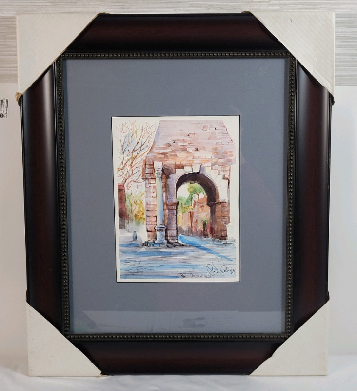 " Rome Arch of Drusus " Framed Watercolour Signed by Artist . Measures 21 1/4"&times;25 1/4"