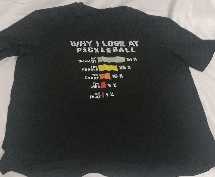 New | Size L Men's "Why I Lose at Pickleball" Tee