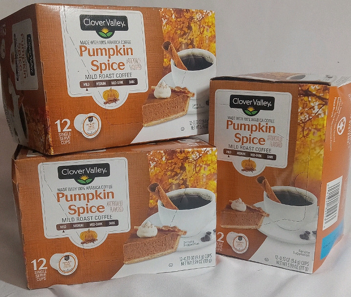 3 New | Clover Valley Pumpkin Spice Mild Roast Coffee Pods | Packs of 12