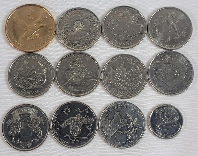 1992 - 2017 Canadian Commemorative Coins . Twelve (12) Coins