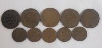 1882 - 1936 Canadian Large & Small One Cent Pennies . Leage : 1882 , 1916 , 1917 , 1918 , 1920 . Small : 1920 , 1932 , 1933 , 1935 & 1936 . Ten (10) Coins