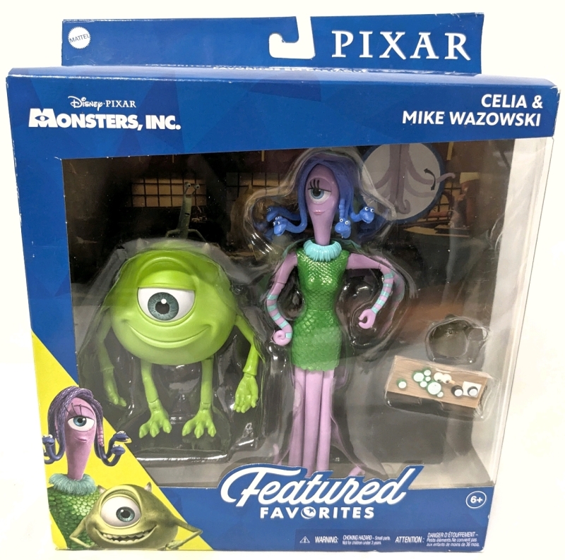 New Mattel Pixar FEATURED FAVORITES Monsters, Inc. Celia & Mike Wazowski Figures with Sushi & Tea - Up to 7.25" Tall