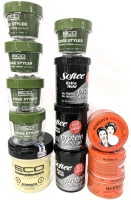 13 New Hair Styling Products : 6x ECO Edge Styler Gels 89ml ea, ECO Black Castor Flaxseed Oil Gel 473ml, 3x Softee Extra Hold Protein Gels 227g ea, 3x Murray's Superior Hair Pomades 85g ea