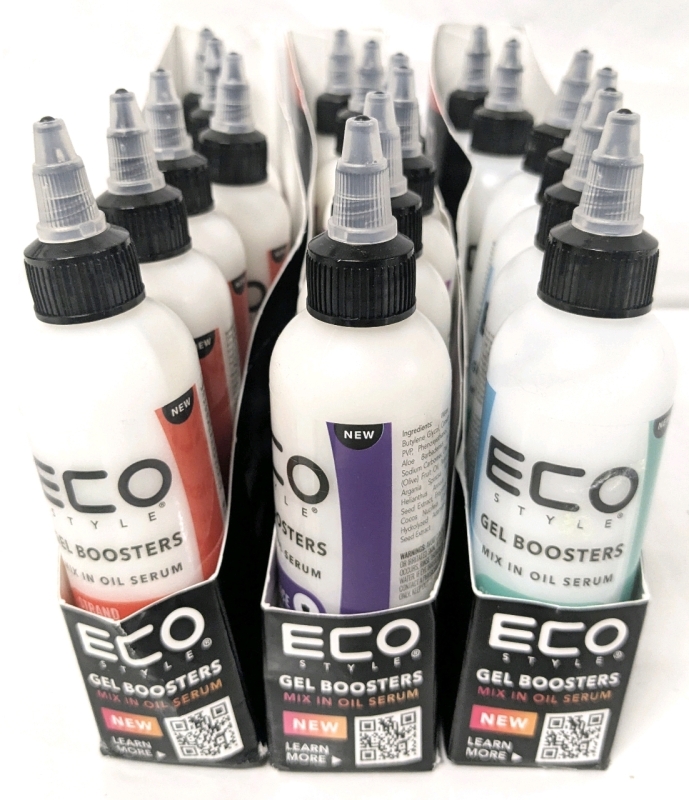 [Vendor Special] 18 New ECO STYLE Hair Gel Boosters 118ml | 6 Each: Color Brilliance, Curl Revival & Strand Restore | Over $200 Retail Value!