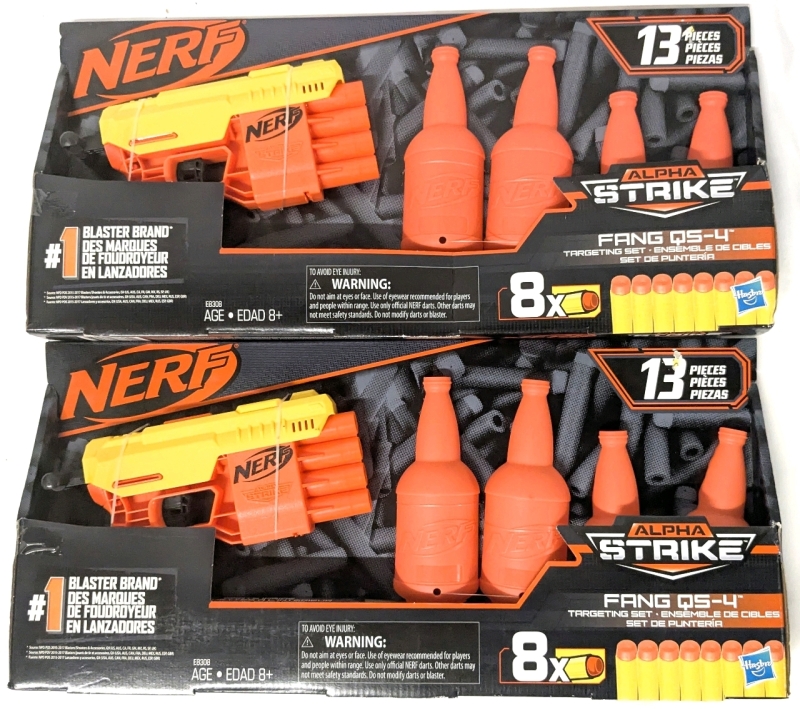 2 New NERF Alpha Strike Fang QS-4 Targeting Set with 8 Darts & 4 Target Bottles ea