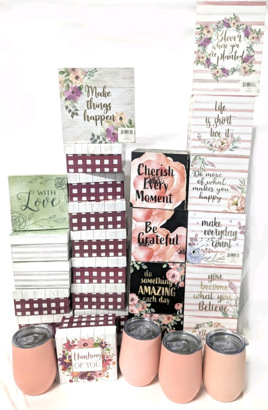 New Gift Boxes, Home Decor Sentiment Cubes, Tumblers +