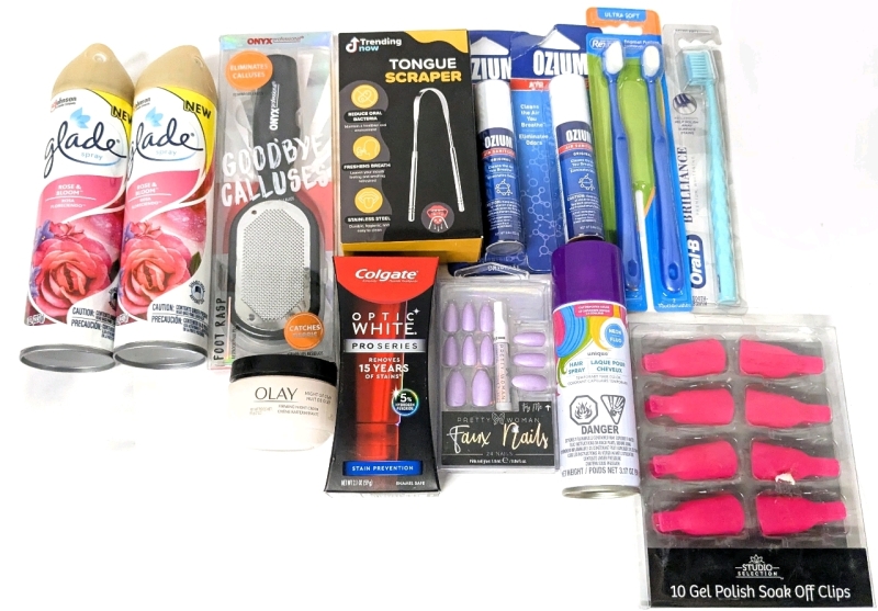 New Health & Home : Glade Air Freshener, Olay Firming Night Cream, Foot Rasp, Tongue Scraper, Toothpaste & Toothbrushes, Faux Nails +