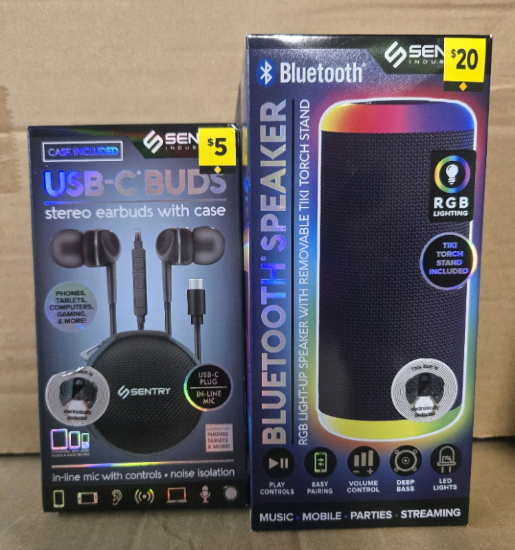2 New | Sentry Bluetooth Speaker W/ RGB Lighting & USB-C Buds
