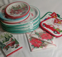 New | Holoday Utensils Lot | 9 Packs of Paper Plates | 2 Pot Holders and 3 Packs of Napkins