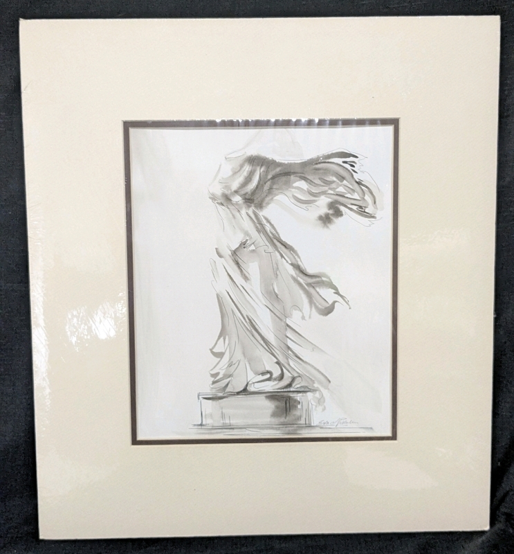 Original Ink & Watercolor by Eva Nikulin Signed Double Matted Under Shrinkwrap - 19" x 17"
