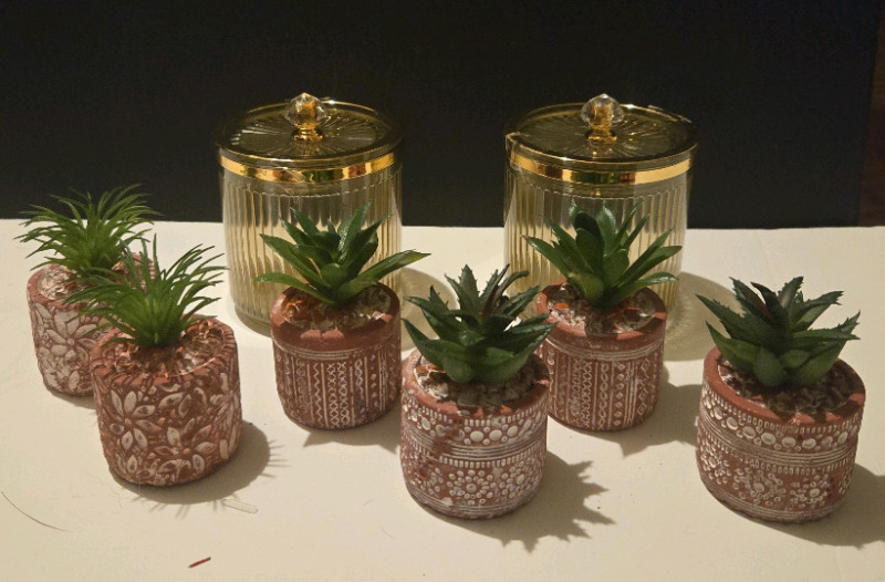 8 New | Bathroom Decor / Accessories | Includes 6 Faux Plants & 2 Bathroom Beauty & Spa Organizors