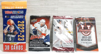 Lot of Sports Trading Card Packs, Including Panini 2022-23 NBA Hoops 30 Card Pack, Panini 2023 Don Russ Major League Baseball 5 Card Pack, Topps 2021-22 Bowman University College Basketball 4 Card Pack & Upper Deck 2022-23 NHL Hockey 6 Card Pack