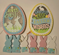 8 New | Easter Decor ( 2 ) Light Up Easter Signs & ( 6 ) Wooden Bunny Shaped Table Top Decor