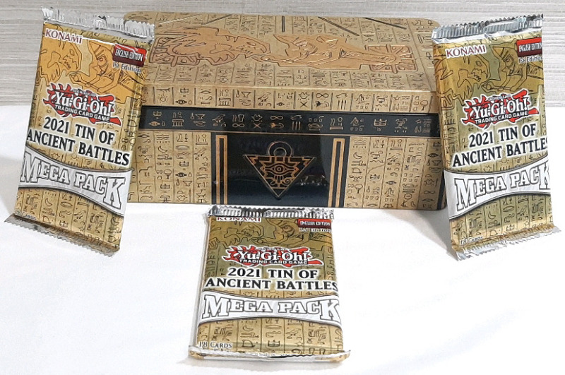 New 2021 Yu-Gi-Oh Trading Card Game Tin of Ancient Battles, Containing Three Mega Packs, 18 Cards Total, 54 Cards in Total