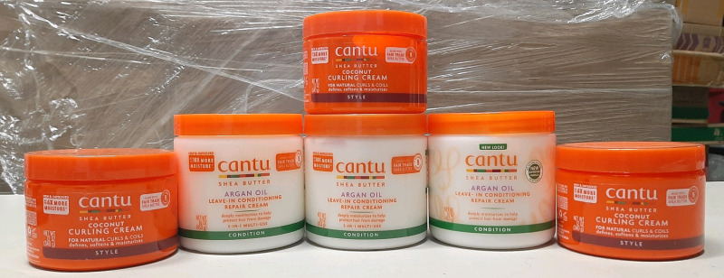 6 Tubs of Cantu Shea Butter Coconut Curling Cream & Argon Oil Leave-in Conditioning Repair Cream