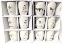6 New Pairs of Matching Ceramic Mugs (350ml ea) : 5x "Rise and Shine" / "Sleep Tight" + "Happy" / "Together"